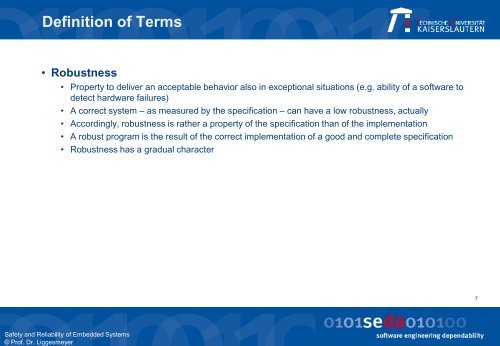 Definition of Terms - Software Engineering: Dependability