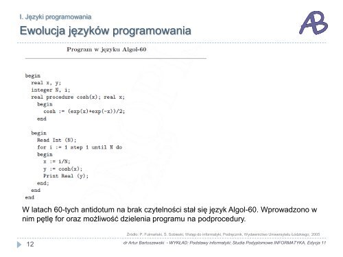 WykÅad 5: Rzut oka na jÄzyki i systemy programowania..