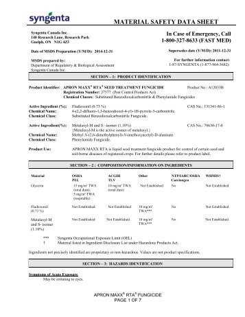 Apron Maxx RTA MSDS - Syngenta Crop Protection