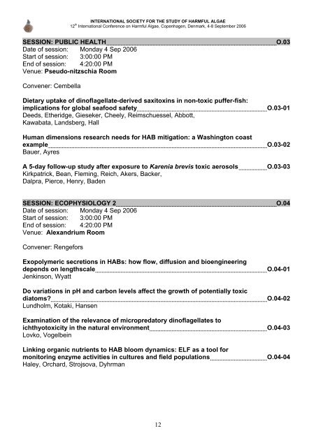 12th International Conference on Harmful Algae