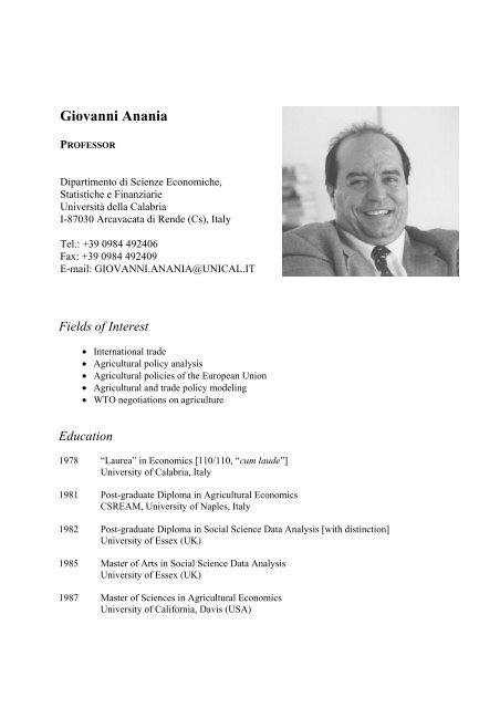 Curriculum vitae and publications - Dipartimento di Economia e ...
