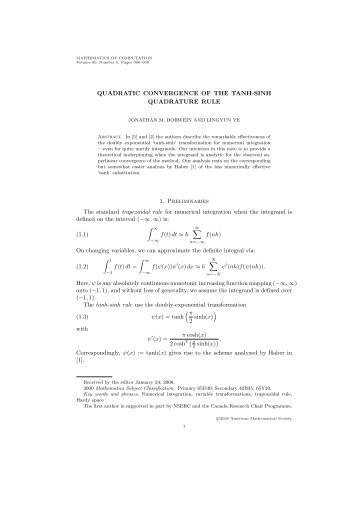 QUADRATIC CONVERGENCE OF THE TANH-SINH ...