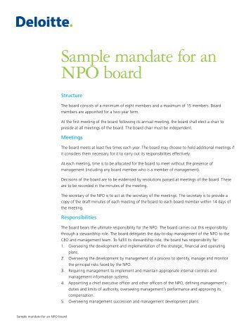 Sample mandate for an NPO board - Deloitte