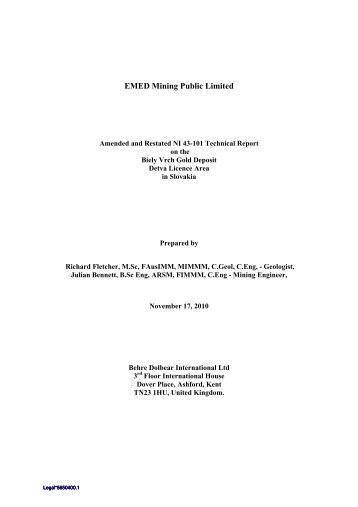 Ammended NI 43-101 Technical Report on the Biely ... - EMED Mining