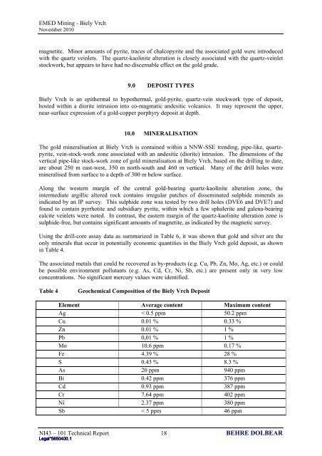 Ammended NI 43-101 Technical Report on the Biely ... - EMED Mining