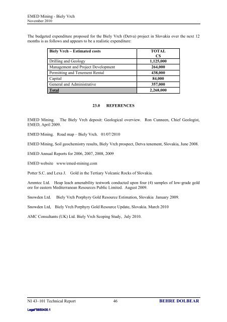 Ammended NI 43-101 Technical Report on the Biely ... - EMED Mining