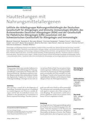 Hauttestungen mit Nahrungsmittelallergenen - dgaki