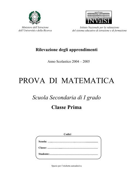 prova invalsi 2004 – 2005 matematica prima media - Engheben.it