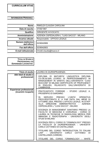 curriculum vitae - Ospedale Luigi Sacco