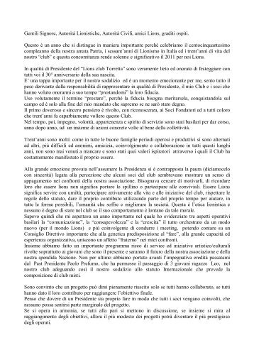 relazione del Presidente - Lions Club Savona Torretta