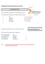 RTC Ranglijst Noord Holland 2013 - Badminton Nederland