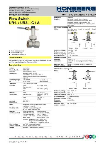 Flow Switch UR1- / UR2-...G / A