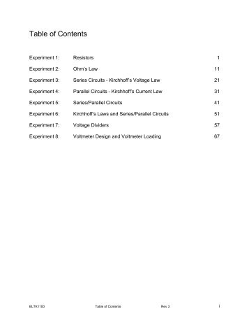 Table of Contents/Parts List