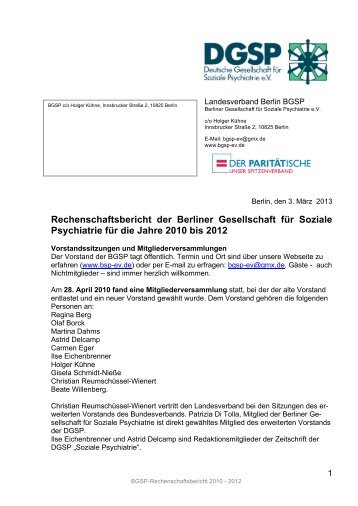 Rechenschaftsbericht des Vorstandes für die Jahre 2010 bis ... - BGSP