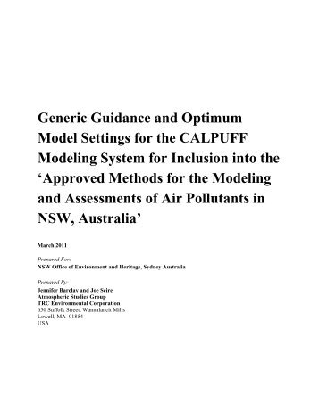 Generic Guidance and Optimum Model Settings for the CALPUFF ...