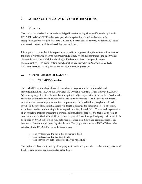 Generic Guidance and Optimum Model Settings for the CALPUFF ...