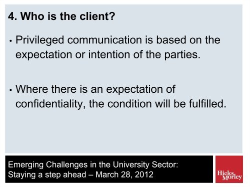 Emerging Challenges in the University Sector: - Hicks Morley