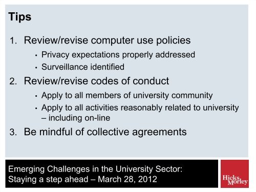 Emerging Challenges in the University Sector: - Hicks Morley