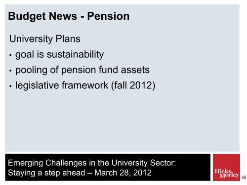 Emerging Challenges in the University Sector: - Hicks Morley