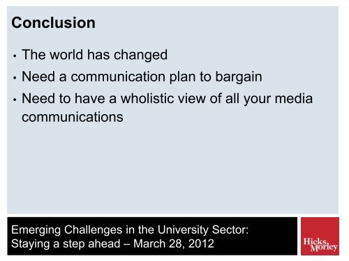 Emerging Challenges in the University Sector: - Hicks Morley