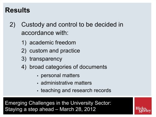 Emerging Challenges in the University Sector: - Hicks Morley