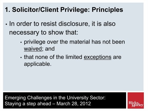 Emerging Challenges in the University Sector: - Hicks Morley