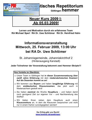 Neuer Kurs 2009 I: Ab 05.03.2009!