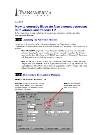 How to correctly illustrate face amount decreases with Inforce ...