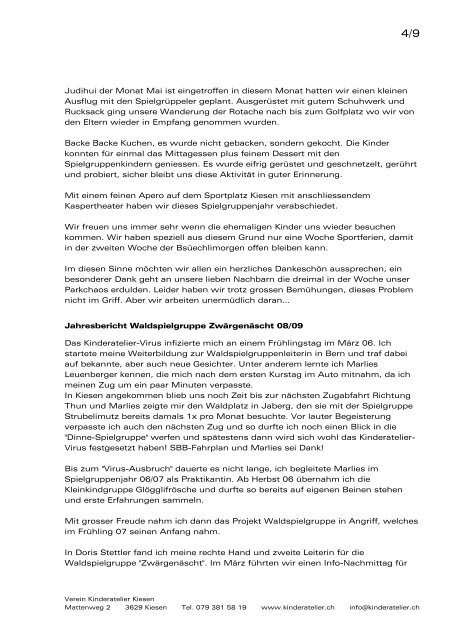 Jahresbericht Verein Kinderatelier Kiesen 2008/09