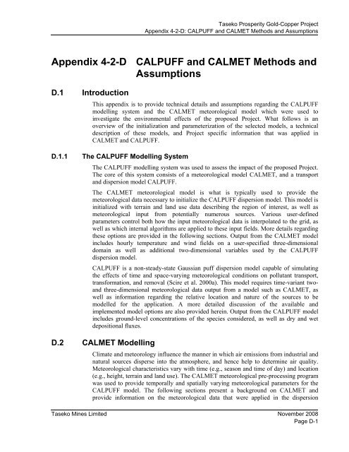 Appendix 4-2-D CALPUFF and CALMET Methods and Assumptions