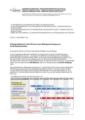 Begleitschreiben IKA-Nullserie BiVo 2012 - KV Schweiz