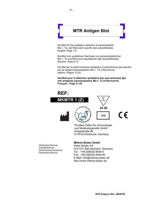 MKMTR 1 (Z) MTR Antigens Blot - Milenia Biotec GmbH