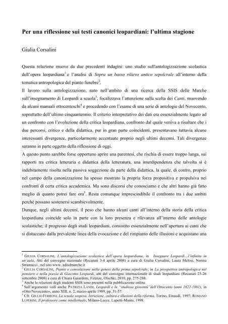 Per una riflessione sui testi canonici leopardiani- l'ultima ... - Diras