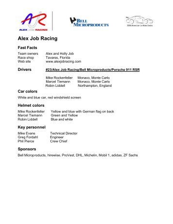 2006 ALMS Media Kit (pdf) - Alex Job Racing