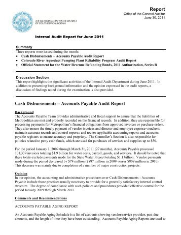 Cash Disbursements â Accounts Payable Audit Report Report
