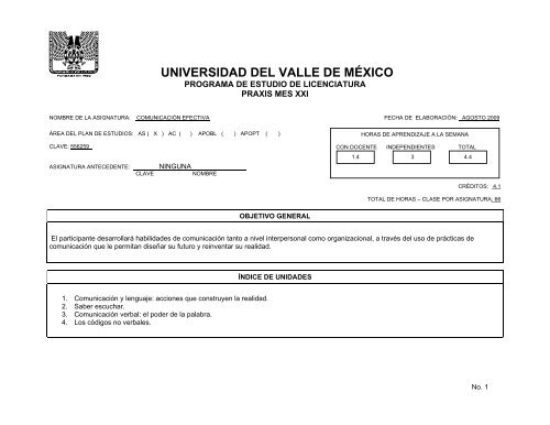 Programa Analítico Materia Sello Comunicación Efectiva