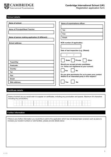 Registration application form - Cambridge International Examinations