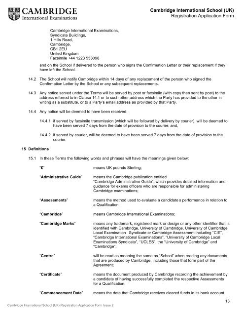 Registration application form - Cambridge International Examinations