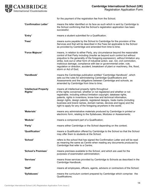 Registration application form - Cambridge International Examinations