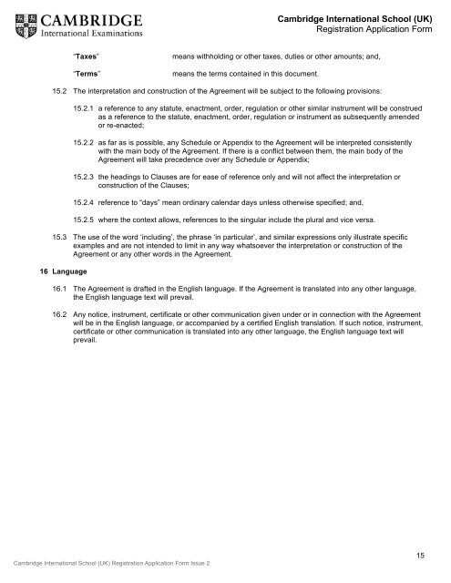 Registration application form - Cambridge International Examinations