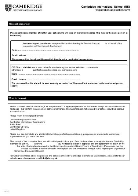 Registration application form - Cambridge International Examinations