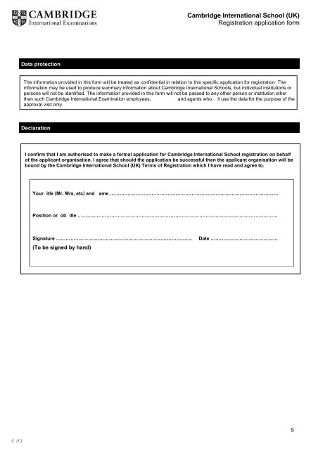 Registration application form - Cambridge International Examinations