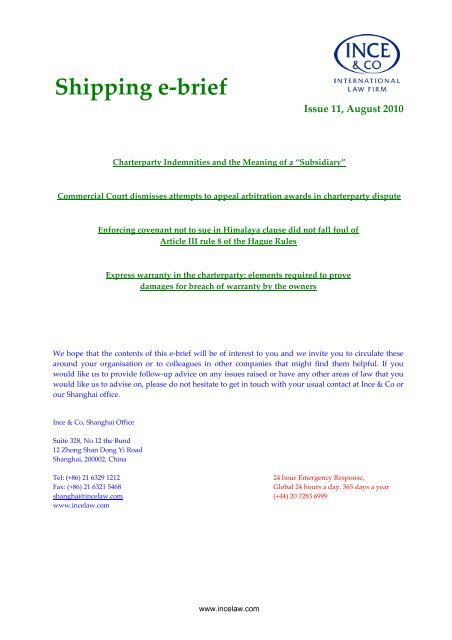 Ince & Co Chinese Shipping E-brief August 2010 English Version