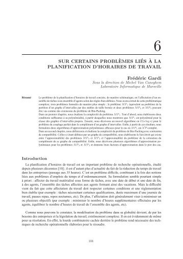 A LA PLANIFICATION D'HORAIRES DE TRAVAIL FrÃ©dÃ©ric Gardi