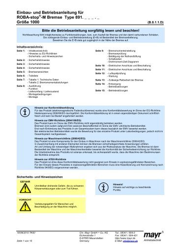 Einbau- und Betriebsanleitung für ROBA-stop -M Bremse ... - Mayr
