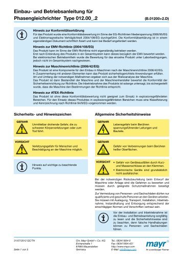 Einbau- und Betriebsanleitung für Phasengleichrichter Type ... - Mayr