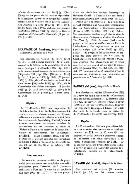 TABLES GÃNÃRALES - DÃ©bats parlementaires de la 4e RÃ©publique