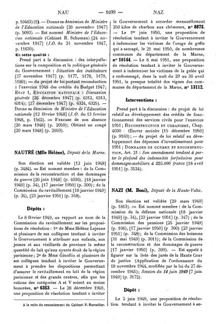 TABLES GÃNÃRALES - DÃ©bats parlementaires de la 4e RÃ©publique