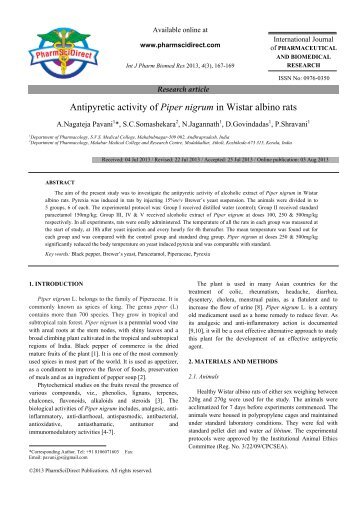 Antipyretic activity of Piper nigrum in Wistar albino ... - PharmSciDirect