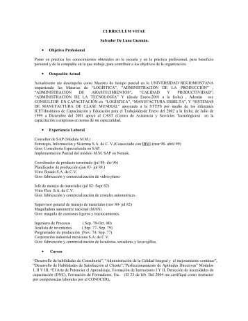 CURRICULUM VITAE Salvador De Luna GuzmÃ¡n. â¢ Objetivo ...